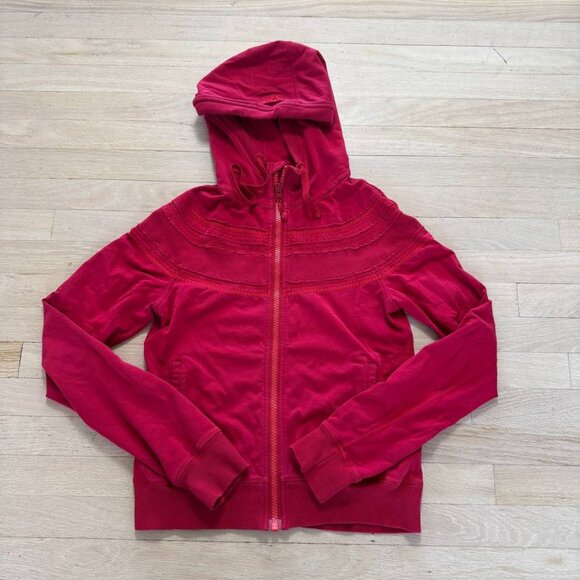 Lululemon Hoodie Red Ruffle Size 6 Scuba Hoodie Full Zip Jacket - Picture 1 of 5
